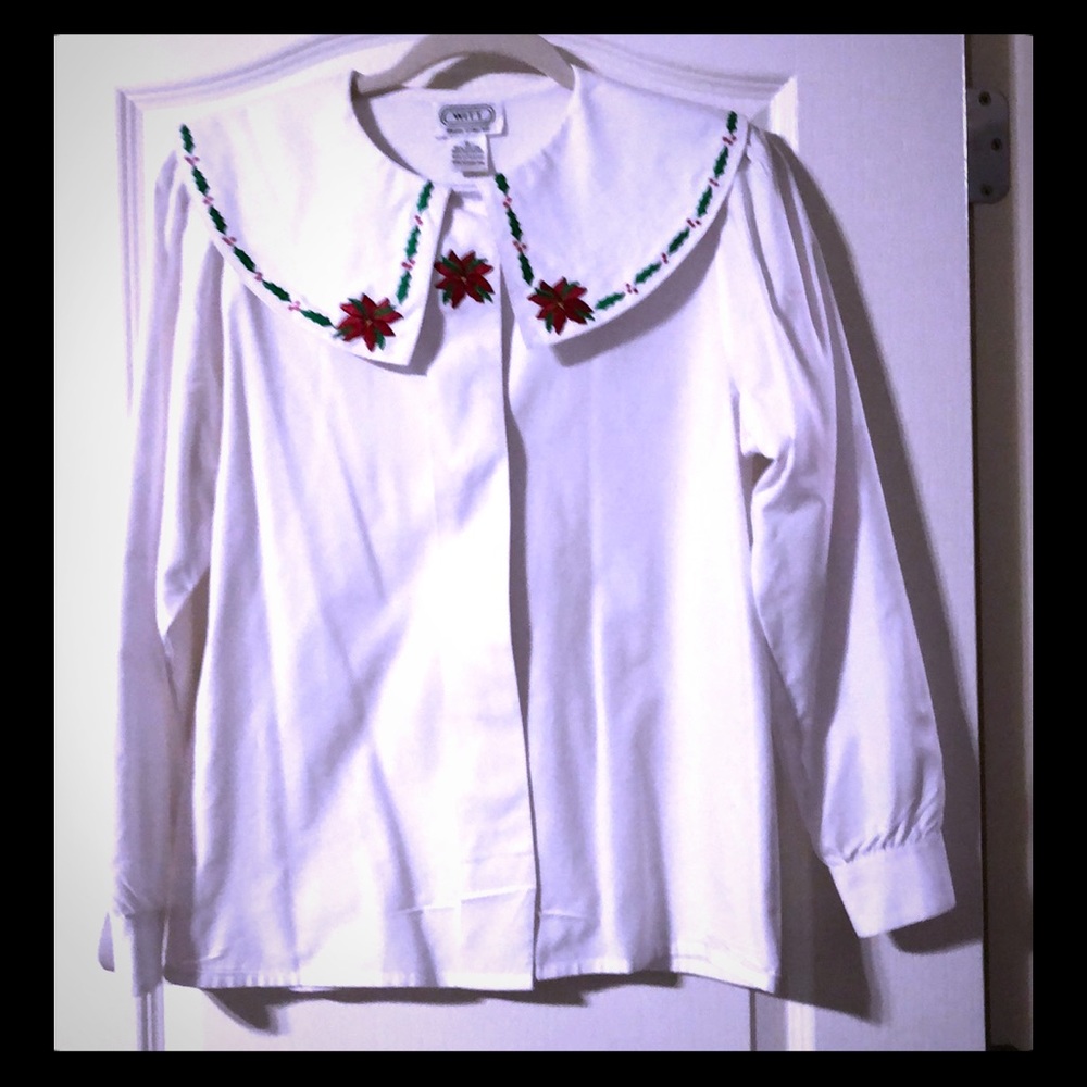 SZ 6 WITT VINTAGE CHRISTMAS BLOUSE White